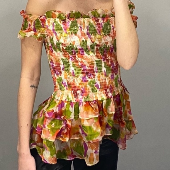 CAROLINE CONSTAS Hydra Floral Off-the-Shoulder Ruffle Top - Picture 4 of 9